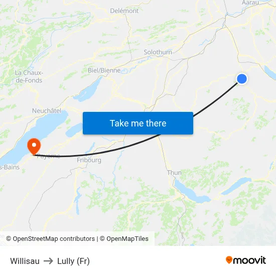 Willisau to Lully (Fr) map