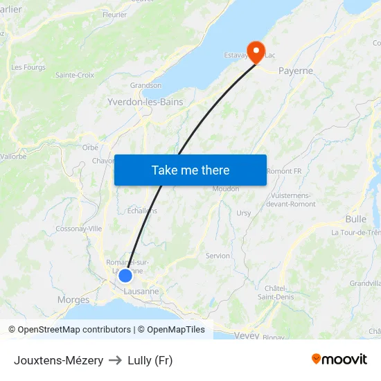 Jouxtens-Mézery to Lully (Fr) map
