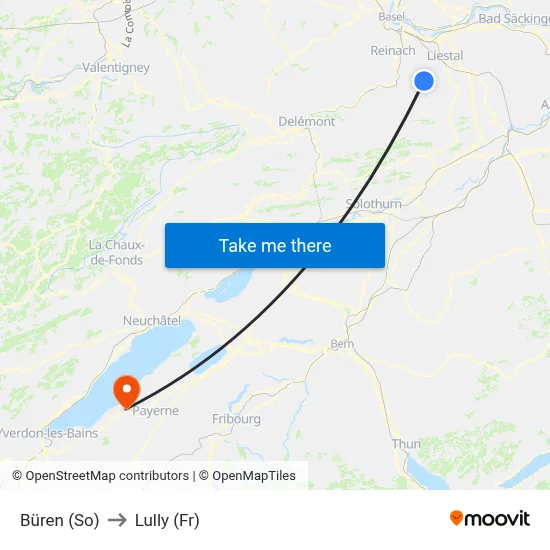 Büren (So) to Lully (Fr) map
