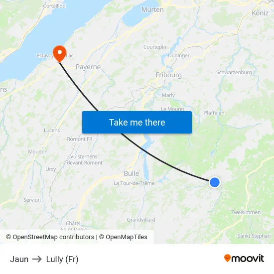 Jaun to Lully (Fr) map