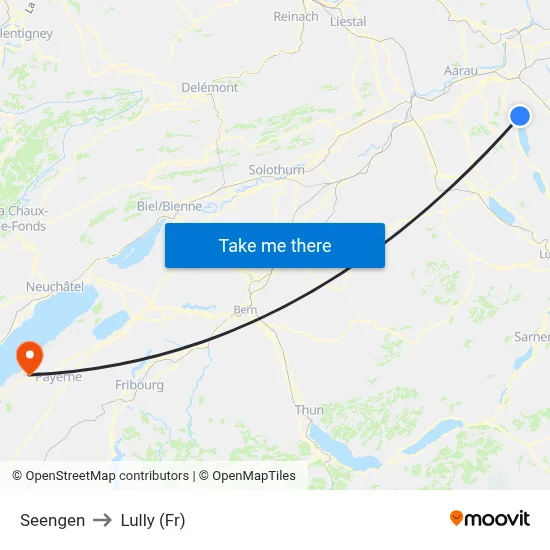 Seengen to Lully (Fr) map
