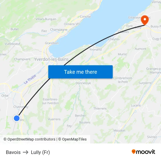 Bavois to Lully (Fr) map