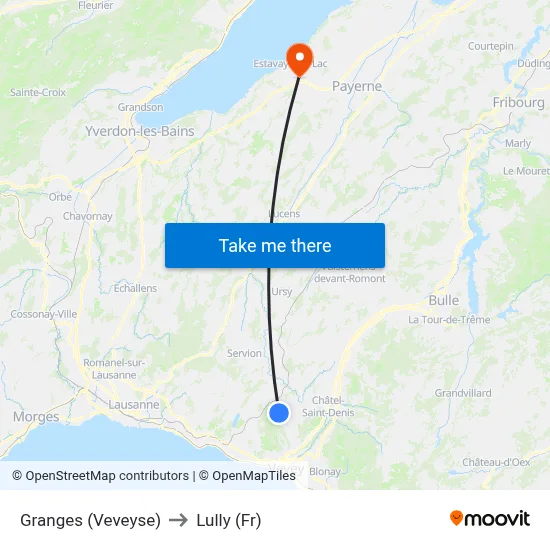 Granges (Veveyse) to Lully (Fr) map