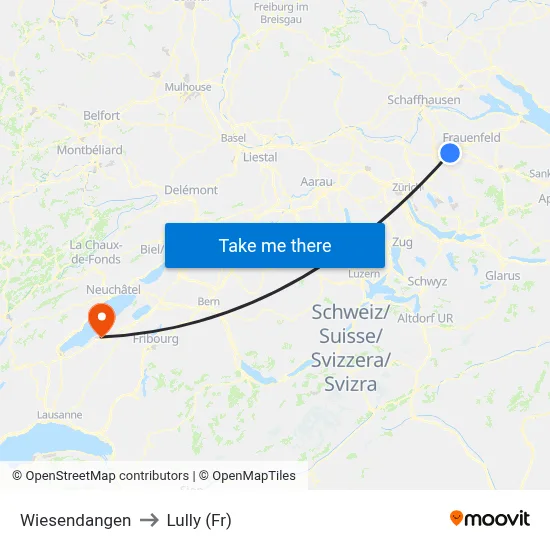 Wiesendangen to Lully (Fr) map