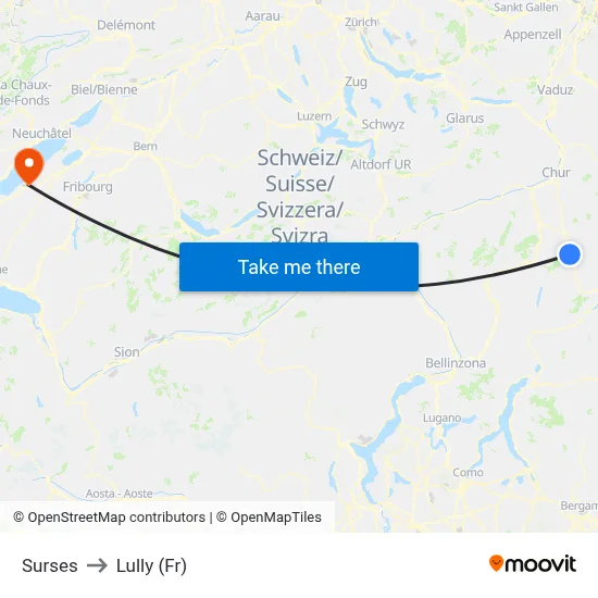 Surses to Lully (Fr) map
