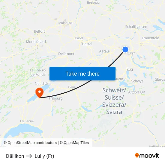 Dällikon to Lully (Fr) map