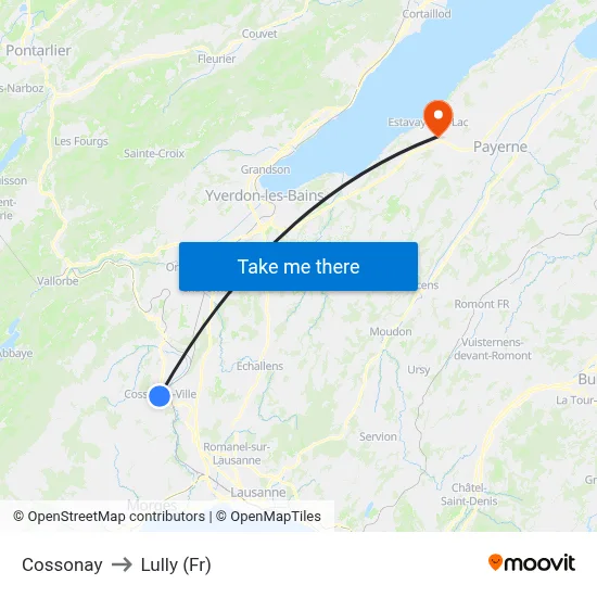 Cossonay to Lully (Fr) map