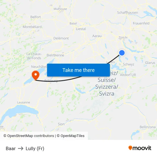 Baar to Lully (Fr) map