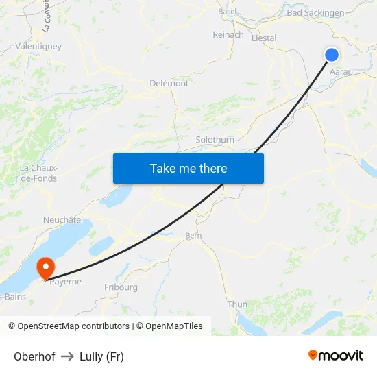 Oberhof to Lully (Fr) map