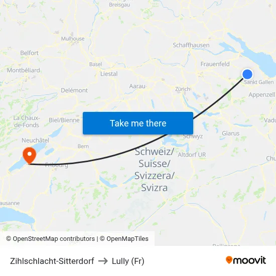 Zihlschlacht-Sitterdorf to Lully (Fr) map