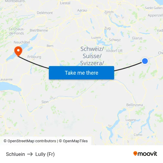 Schluein to Lully (Fr) map