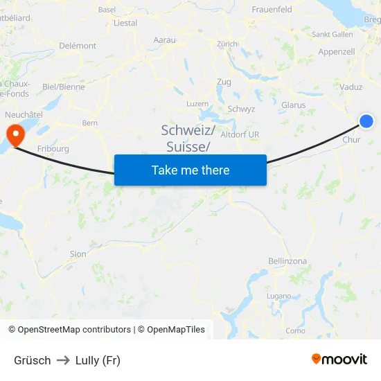 Grüsch to Lully (Fr) map