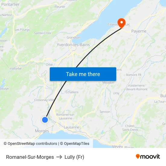 Romanel-Sur-Morges to Lully (Fr) map