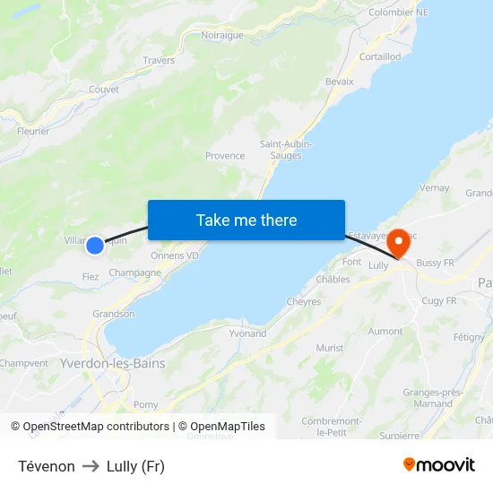 Tévenon to Lully (Fr) map