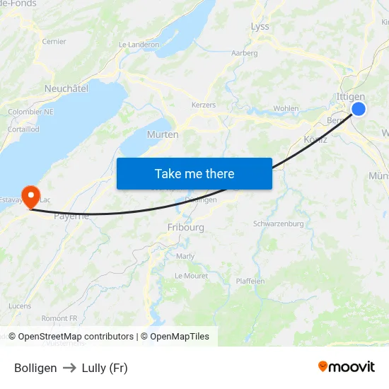 Bolligen to Lully (Fr) map
