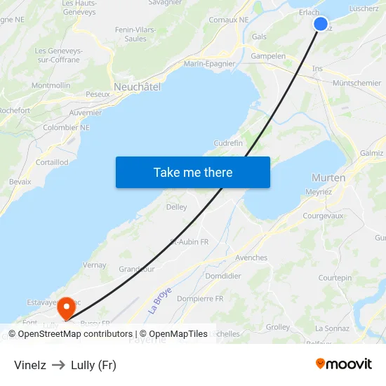 Vinelz to Lully (Fr) map