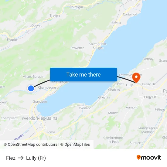 Fiez to Lully (Fr) map