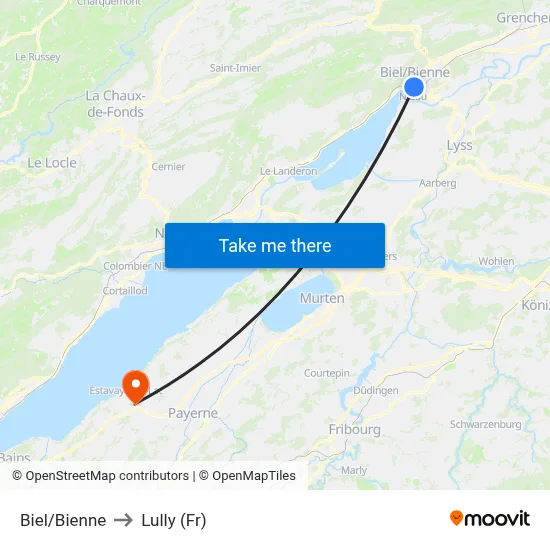 Biel/Bienne to Lully (Fr) map