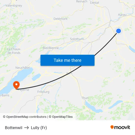 Bottenwil to Lully (Fr) map