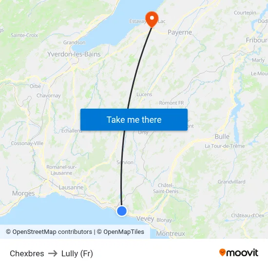 Chexbres to Lully (Fr) map
