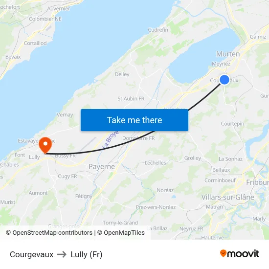Courgevaux to Lully (Fr) map