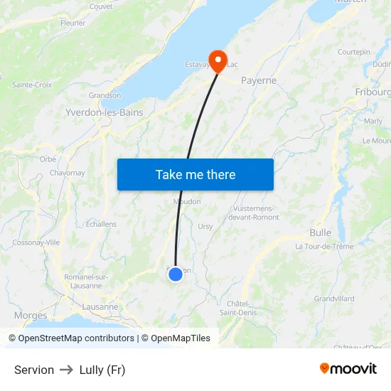 Servion to Lully (Fr) map
