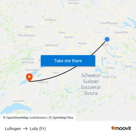 Lufingen to Lully (Fr) map