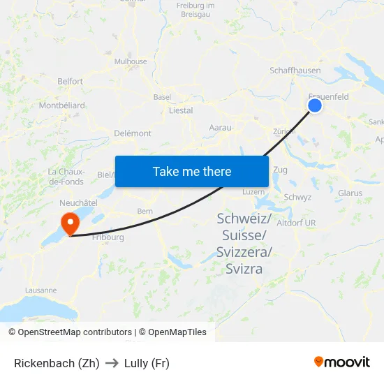 Rickenbach (Zh) to Lully (Fr) map