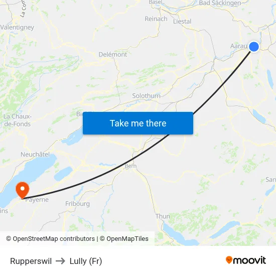Rupperswil to Lully (Fr) map