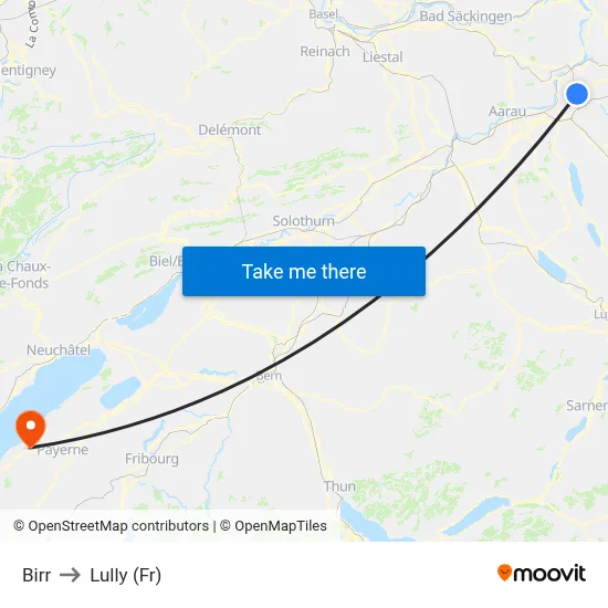 Birr to Lully (Fr) map