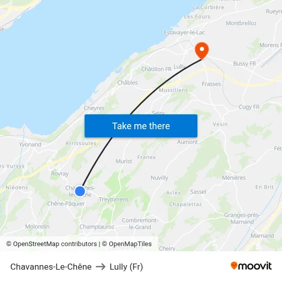 Chavannes-Le-Chêne to Lully (Fr) map