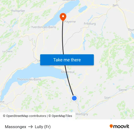 Massongex to Lully (Fr) map