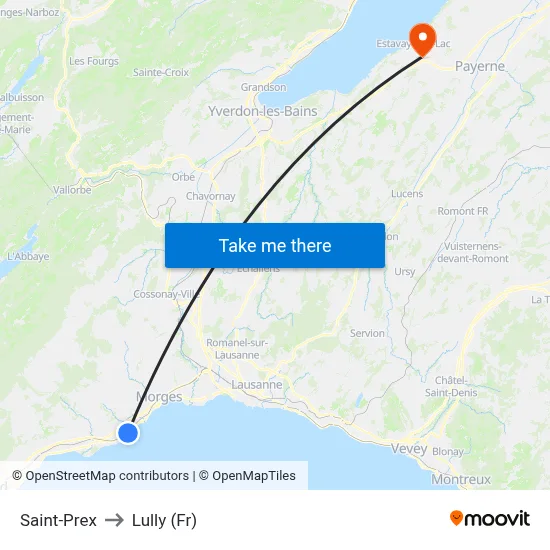 Saint-Prex to Lully (Fr) map