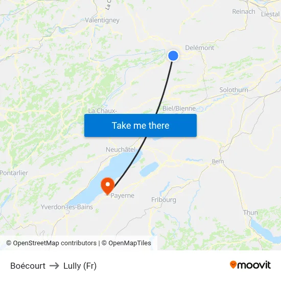 Boécourt to Lully (Fr) map
