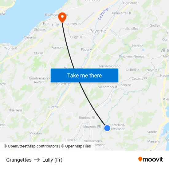 Grangettes to Lully (Fr) map