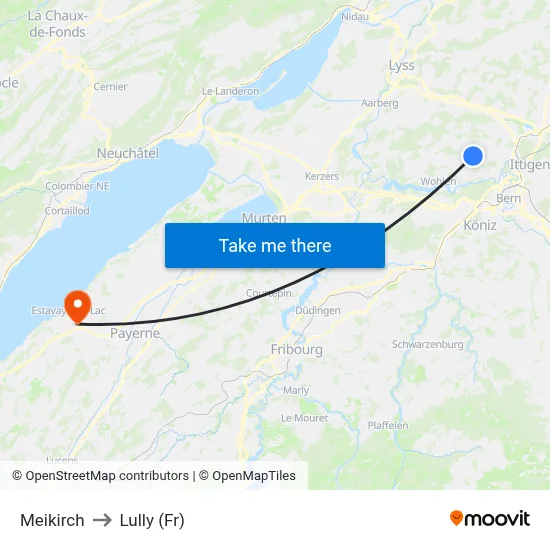 Meikirch to Lully (Fr) map