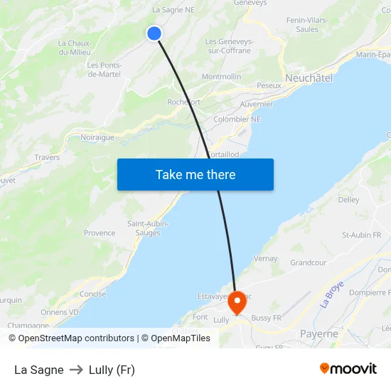 La Sagne to Lully (Fr) map