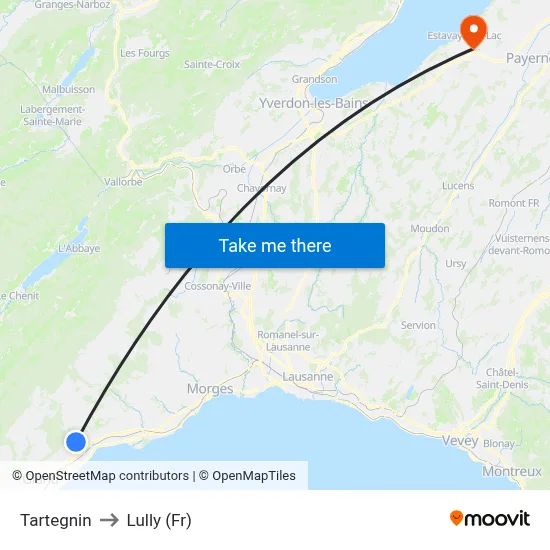 Tartegnin to Lully (Fr) map