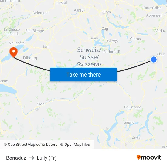 Bonaduz to Lully (Fr) map