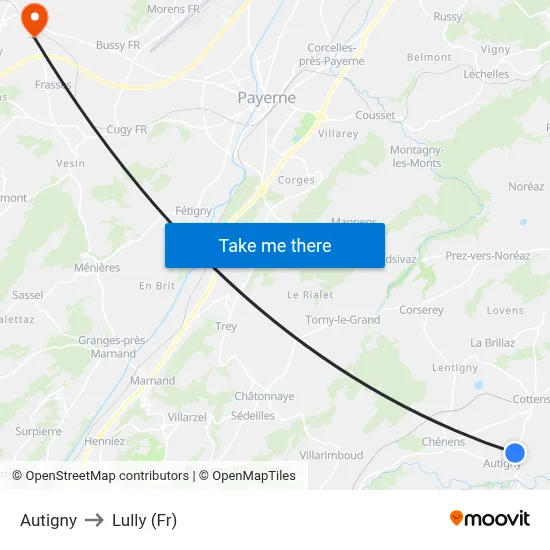 Autigny to Lully (Fr) map