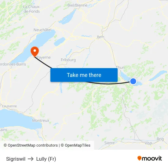 Sigriswil to Lully (Fr) map