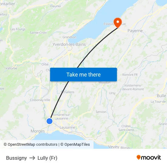 Bussigny to Lully (Fr) map