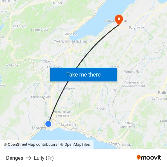 Denges to Lully (Fr) map