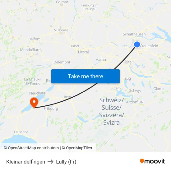 Kleinandelfingen to Lully (Fr) map