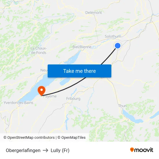 Obergerlafingen to Lully (Fr) map
