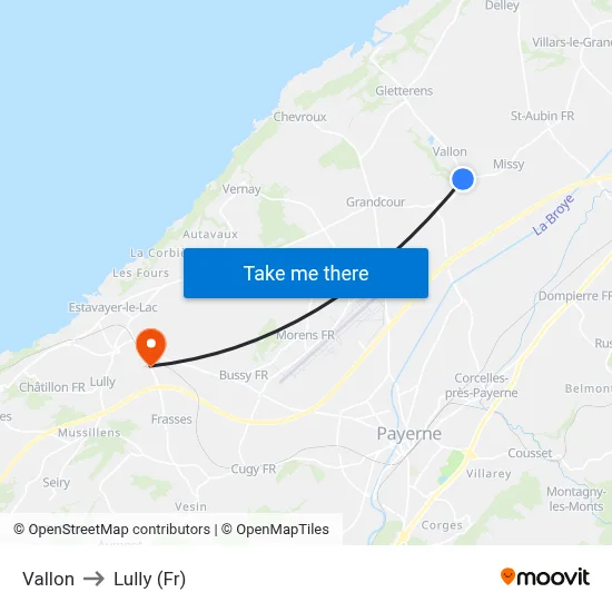 Vallon to Lully (Fr) map