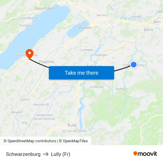 Schwarzenburg to Lully (Fr) map