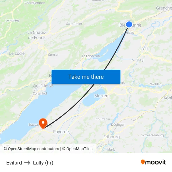Evilard to Lully (Fr) map