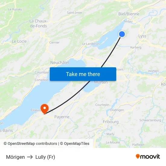 Mörigen to Lully (Fr) map
