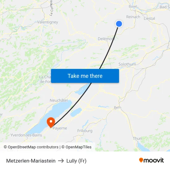 Metzerlen-Mariastein to Lully (Fr) map